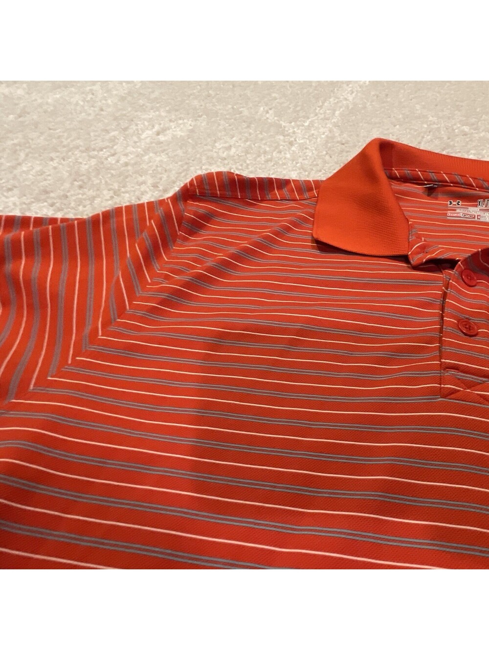 Under Armour HeatGear Men's XL Polo Orange/Blue/Gray/White Striped Logo Button - Picture 6 of 7